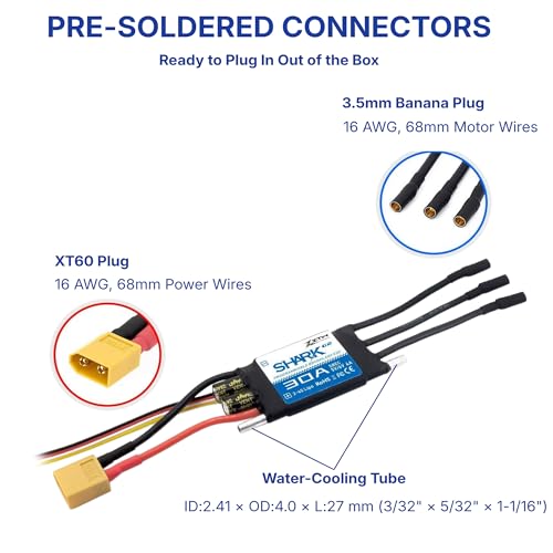 ZTW Shark G2 30A ESC 2-4S Built-in Swithcing BEC 5V/6V 4A Water-Cooling Bidirectional Waterproof Brushless Speed Controller for RC Boat Marine - size: 30A
