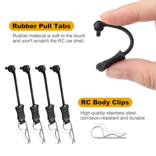20pcs HobbyPark Universal RC Car Body Clips and Pull Tabs Retainer R Pins for 1/10 Traxxas Arrma Axial Losi & All 1/8 Redcat HPI HSP Truck Buggy Shell Replacement Parts - size: 1.4mm Rod Silver Clips