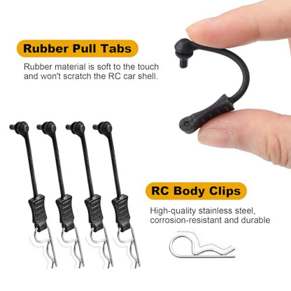 20pcs HobbyPark Universal RC Car Body Clips and Pull Tabs Retainer R Pins for 1/10 Traxxas Arrma Axial Losi & All 1/8 Redcat HPI HSP Truck Buggy Shell Replacement Parts - size: 1.4mm Rod Silver Clips