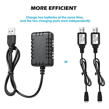 Charger Cable 2S 7.4V 1 to 2 USB Charger Replacement for SCX24 RC Car 1A with XH-3P Connector Compatible with Axial SCX10 7.4V 2S Lipo Battery RC Car Truck Drone Boat Quadcopter and Airsoft