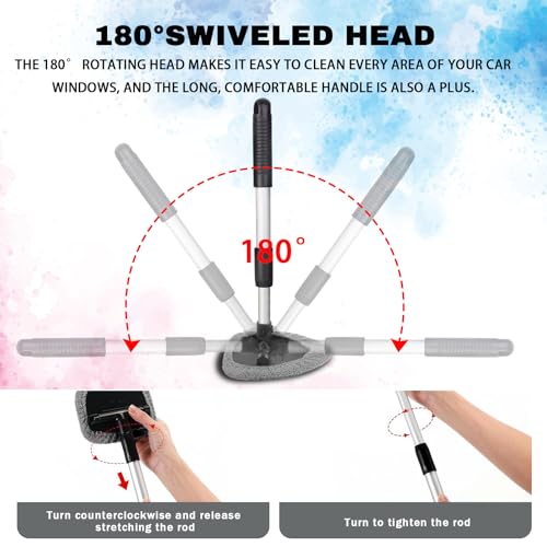 Windshield Cleaning Tool, Car Window Cleaner with Extendable Handle, 4 Microfiber Pads and Spray Bottle, Auto Interior Exterior Glass Wiper Cleaning Kit Universal for RV, SUV, Truck (Gray) - color: Gray