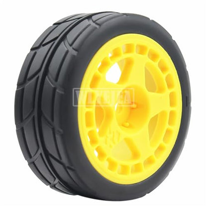 4PCS RC 1/10 On-Road Tires 65mm RC Rubber Tires w/Plastic Wheel Rim 12mm Hex Fit for 1/10 RC On-Road Rally Car HPI Tamiya TT01 TT02 Kyosho Wltoys 144001 - color: Yellow 3