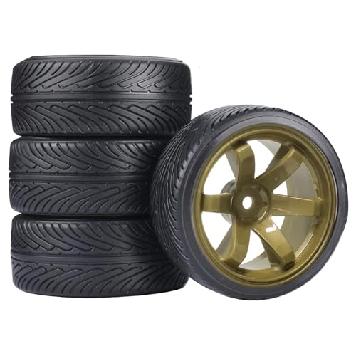 1/10 Drift Wheels and Tires Set,WONFAST 4PCS 63mm Plastic Hard Tyres 6-Spoke Wheels Rims 12mm Hex for 1:10 RC On-Road Drifting Car Replacement for HSP Tamiya HPI Kyosho (Gold) - color: Gold