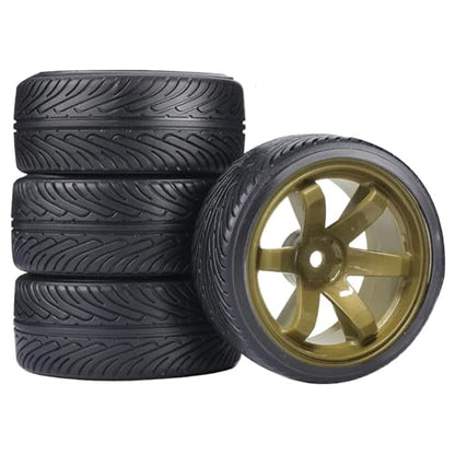 1/10 Drift Wheels and Tires Set,WONFAST 4PCS 63mm Plastic Hard Tyres 6-Spoke Wheels Rims 12mm Hex for 1:10 RC On-Road Drifting Car Replacement for HSP Tamiya HPI Kyosho (Gold) - color: Gold
