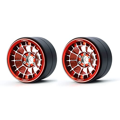 Treal Aluminium 2.2 Beadlock Wheels Rims(2) pcs Fit RC Crawler Mud Truck 2.2 Tires (Red) - color: Red