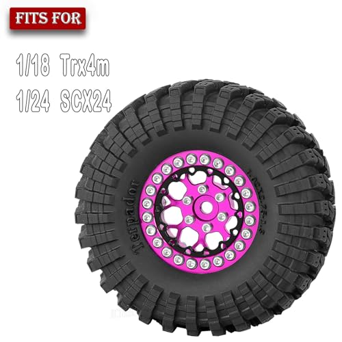 RC 1.3 Beadlock Wheel Tires Set (4PCS) for 1/24 SCX24 1/18 TRX4M RC Crawler Car,Aluminum 1.3 Beadlock Wheels and Tires,Wheel Rim,Pink - color: Pink- (Rc WheelsTires)