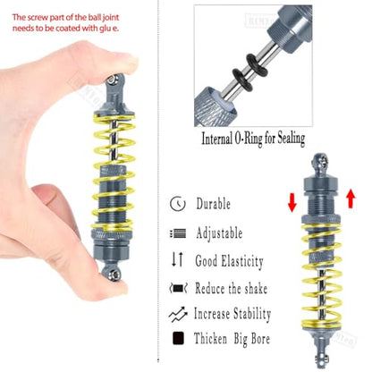 Aluminum Big Bore RC Shock Absorber Upgrades Part for 1/10 Slash 2WD 4x4,Stampede 2WD 4X4,Rustler 2WD 4X4,Hoss 2WD 4X4,Alloy 4PCS Front Rear RC Shocks w/Golden spring,Titanium - color: Titanium - Upgrades Part