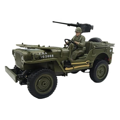 YUCT 1/10 Army RC Crawler Willys Jeep | RC Rock Crawler 4x4 Military Off-Road Car with Driver Figure & Machine Gun Oliver Green - color: Oliver Green