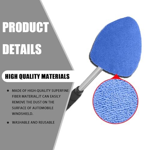 4 Pack Windshield Cleaning Tool with Extendable Handle, Blue | aluminum ABS and microfiber body, pivoting head, reusable cloth pads, fits most vehicle glass, auto cleaning tools - color: Blue