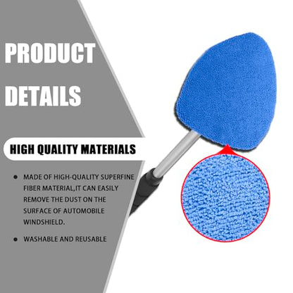 4 Pack Windshield Cleaning Tool with Extendable Handle, Blue | aluminum ABS and microfiber body, pivoting head, reusable cloth pads, fits most vehicle glass, auto cleaning tools - color: Blue