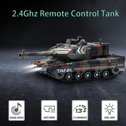 RC Tank for Kids that Shoots, Auto Demo, Lights, Sounds, Smoke | Remote Control Tank, 360° Rotating Turret, RC Military Vehicle Tank Toy for Boys 6-12 Birthday Gift
