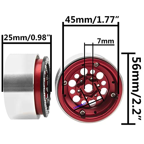 4Pack ShareGoo Aluminum Alloy 1.9" Beadlock Wheel Rims Hubs Compatible with Traxxas TRX4 Axial SCX10 RCAWD D90 D110 Tamiya CC01 1/10 RC Crawler Car (Red) - color: Red