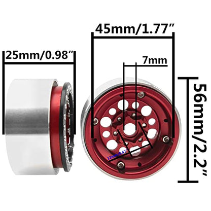 4Pack ShareGoo Aluminum Alloy 1.9" Beadlock Wheel Rims Hubs Compatible with Traxxas TRX4 Axial SCX10 RCAWD D90 D110 Tamiya CC01 1/10 RC Crawler Car (Red) - color: Red