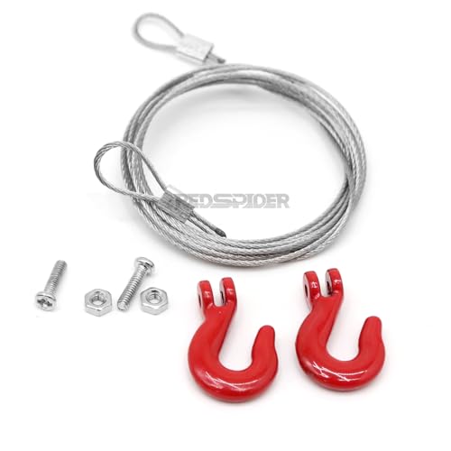 1/10 RC Car Accessories Mini Metal Trailer Chain and Tow Hooks Towing Hook & for 1:10 Rock Crawler Truck Car Traxxas TRX4 SCX10 Axial RC4WD Tamiya D90 (Red) - color: Red