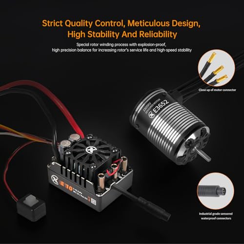 XC E3652 & E10 Sensored Brushless Motor and ESC Combo for RC Car,2S Lipo,IP67 Water Proof,Applicable to:1/10 On-Road,Off-Road,Short Course(Light Load) (5400KV+E10 XT60) - size: 5400KV+E10 XT60