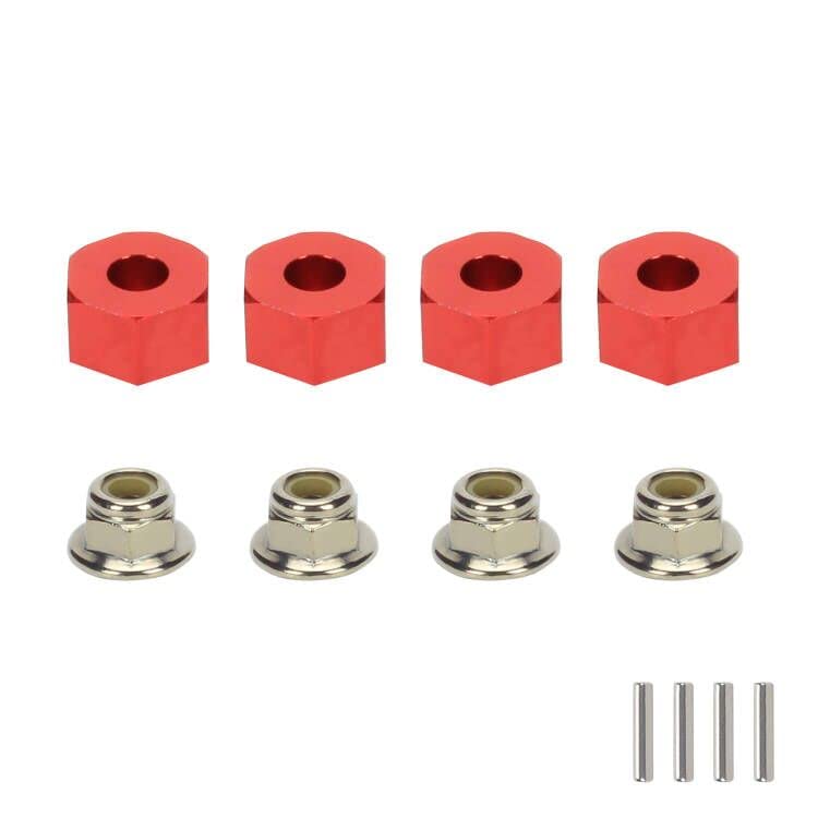 RCAWD 12mm Aluminum Wheel Hex Drive Hub Adaptor (4P) & M4 Locknut (4P) RC Model Car Parts Blue(Red) - color: Red