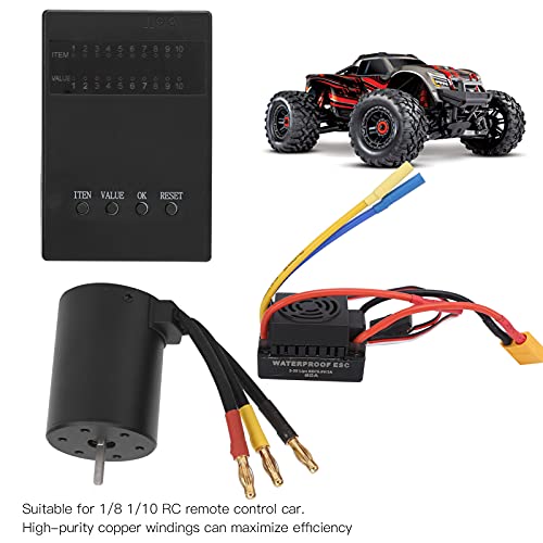 3650 3600KV Brushless Motor with 60A ESC Programmer Card Set Compatible /8/10 RC Cars Sensorless for Truck