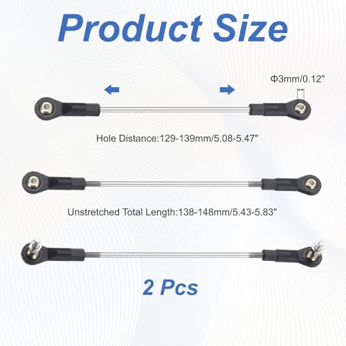 MECCANIXITY 2Pcs Adjustable Turnbuckles Camber Link, 129-139mm Turnbuckle Rod Steering Servo Linkage with M3 Ball Head Rod Ends for RC Car Replace Parts - size: 129-139mm