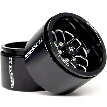 RC 2.2 Beadlock Wheels 40mm Wide 4-Pack Fits TRX4 SCX10 Capra | -11mm negative offset, Black CNC aluminum rims with 12mm hex hub For 1/10 mud rock RC crawler trucks upgrades - color: Black