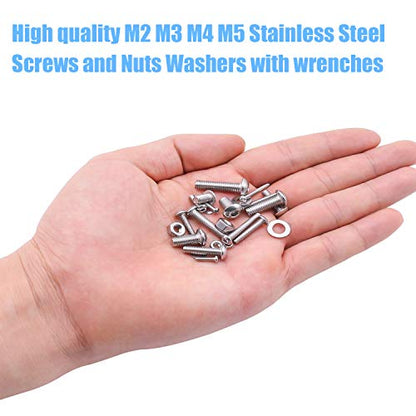 DYWISHKEY 1220 PCS M2 M3 M4 M5, 304 Stainless Steel Hex Button Head Cap Bolts Screws Nuts Washers Assortment Kit with Hex Wrenches - color: silver
