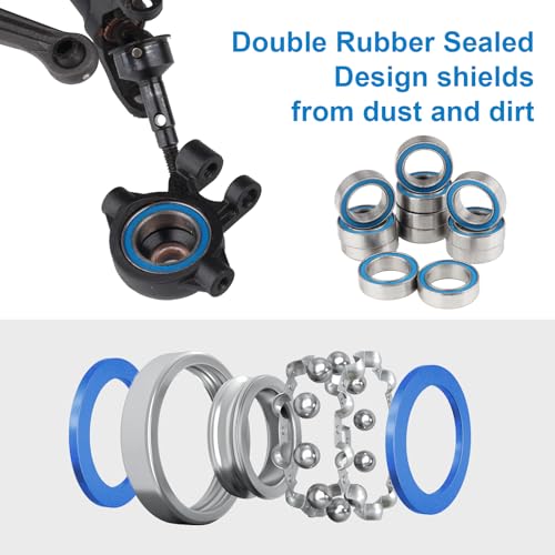 Steel RC Ball Bearings Double Rubber Sealed Deep Groove Miniature Bearings, Set of 10 (8x12x3.5mm, MR128-2RS) - size: 8x12x3.5mm MR128-2RS