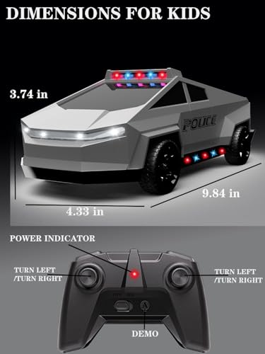RC Remote Control Car Cybertruck Toy, Police Car Toy 2.4GHz, LED Lights, 2 Rechargeable Batteries, Ideal Gift for Boys Girls Ages 3+ Years - style: Police Cybertruck