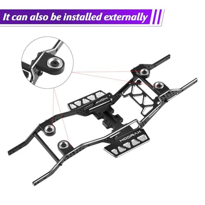 Alum LCG Chassis & Brass Skid Plate, 12° Angled 133mm Wb for SCX24 | Supports Multi-point Shock Installation, Integrated Bracket, For SCX24 Bronco JLU C10 4Runner