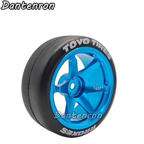1/10 RC Drift Aluminum Wheels and Tires OD 65mm 1/12 Hard Drift Racing Tyres 12mm Hex for 1:10 Rally Street On Road Touring Car Tamiya TT01 TT02 XV01 TA06 A959 PTG2 KYOSHO 4PCS (Blue) - color: Blue