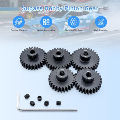 Metal Steel M1 Pinion Gear 26T 27T 28T 29T 30T 5mm Shaft Gears with Hex Key for 1/8 RC Car Brushless Brush Motor Parts - size: 26T 27T 28T 29T 30T