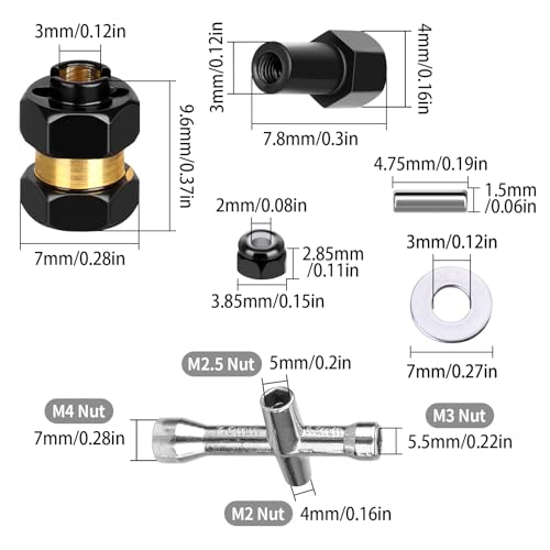 4 Pieces Brass 7mm Hex Extended Wheel Hubs Wheel Spacers Axle Extension Combiner w/Locknuts and Wrench, Compatible with Axial SCX24 1/24 RC Crawler Car