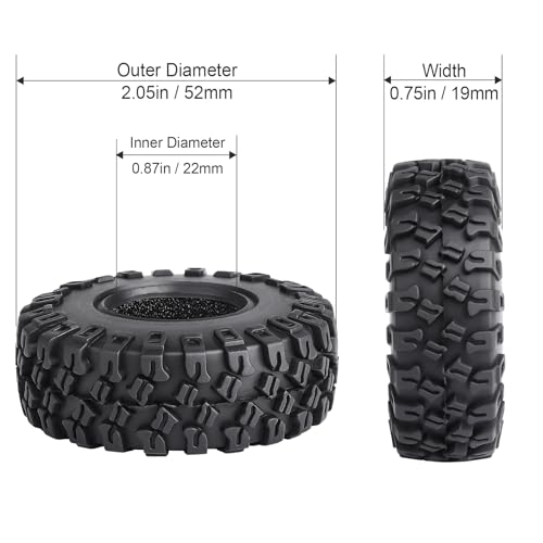 Hobbypark Soft Rubber SCX24 Tires 1.0 Rock Crawler for 1/18 TRX4M Axial SCX24 Gladiator Bronco C10 JLU Deadbolt B17 Betty 1/18 1/24 RC Crawler Car, 4PCS (52x20mm) - style: Type B