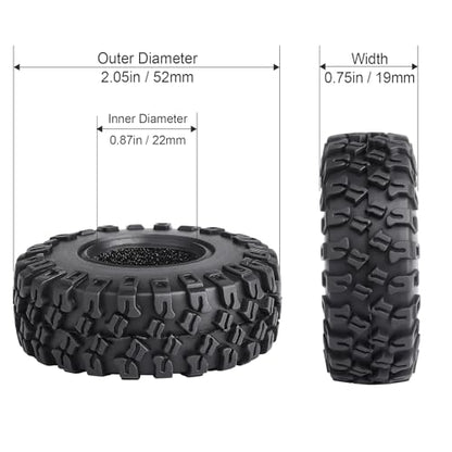 Hobbypark Soft Rubber SCX24 Tires 1.0 Rock Crawler for 1/18 TRX4M Axial SCX24 Gladiator Bronco C10 JLU Deadbolt B17 Betty 1/18 1/24 RC Crawler Car, 4PCS (52x20mm) - style: Type B