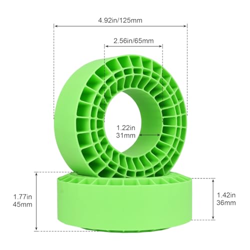 Soft 2.2" Silicone Tire Inserts, 4‑Pack, Fits 132–134mm (5.25" OD) Crawler Tires, Waterproof Foam Replacement for 1/10 RC Crawlers, 125×45mm, Enhanced Traction & Sidewall Support (Green) - color: Green