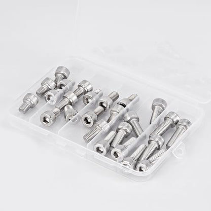 M8 x 10mm 12mm 16mm 20mm 25mm Hex Socket Head Cap Screws Bolts, 304 Stainless Steel, Metric Fully Threaded, Machine Allen Hex Drive, Bright Finish, Assortment Kit 30PCS - size: M8 x 10/12/16/20/25mm (30PCS)