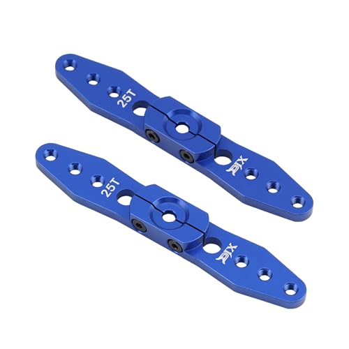 DJX 2Pack 25T Double Servo Horn Steering Arm 70mm Long for Airplane Futaba Savox Power Motor 1/8 1/10 RC Car Boat Airplane (Blue) - color: Blue