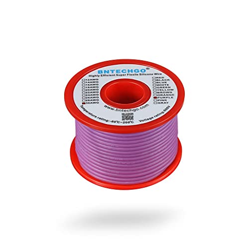 BNTECHGO 30 Gauge Silicone Wire Purple 100ft Stranded Tinned Copper Wire | Flexible 30 AWG Stranded Wire Silicone Rubber Insulation For RC Models, Drone, Robot, LED Lighting Systems, 3D Printer, DIY - size: 30 gauge silicone wire 100ft, style: Purple