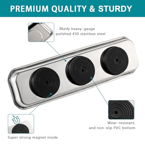 3 Pieces Magnetic Trays with 5LBs Telescoping Magnetic Pick-up Tool Set, 8.9" and 2 Pieces 3.7" Rectangle Stainless Steel Magnet Parts Tray for Screws, Mechanic's - size: 8.9", 2 x 3.7"+5LB Pickup