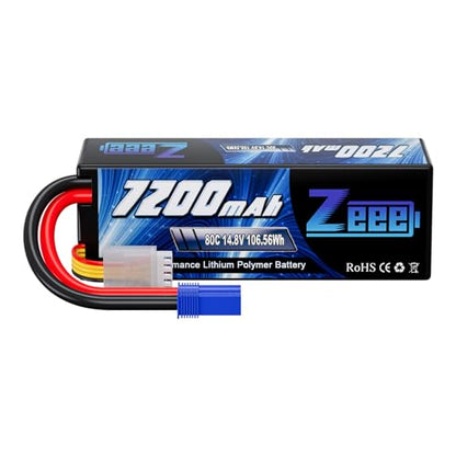 Zeee 4S Lipo Battery 7200mAh 14.8V 80C with EC5 Connector Hard Case RC Battery for Car Truck Tank RC Buggy Truggy Racing Hobby