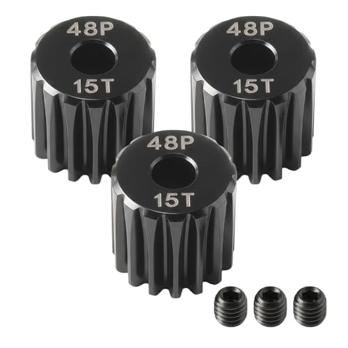 48P Pinion Gear 15T 3.175mm (1/8 Inch) Shaft, Hardened Steel Motor Gear, Precision CNC Machined, Compatible for TRX4, for 1/10 1/12 Scale RC Car Truck Crawler 3650 3660 Brushless 540 550 Brushed Motor - color: 15T
