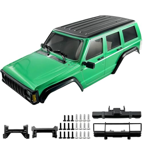 6.10in Wheelbase ABS Hardtop Cherokee Body for TRX4M Bronco Defender Chassis, 1/18 RC Crawler Body Shell with Front & Rear Bumpers (Green) - color: Green