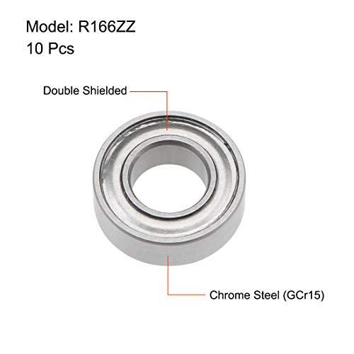 uxcell R166ZZ Deep Groove Ball Bearing 3/16-inchx3/8-inchx1/8-inch Shielded Z2 Lever Bearings 10pcs - size: 3/16"x3/8"x1/8"