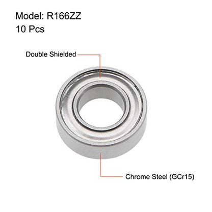 uxcell R166ZZ Deep Groove Ball Bearing 3/16-inchx3/8-inchx1/8-inch Shielded Z2 Lever Bearings 10pcs - size: 3/16"x3/8"x1/8"