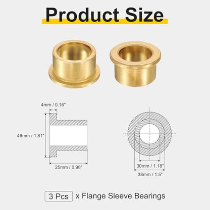 uxcell 3Pcs Flange Sleeve Bearings, 30mm Bore x 38mm OD x 25mm Length, Self-Lubricating Sintered Bronze Bushings - size: 30mm Bore x 38mm OD x 25mm Length