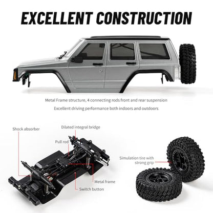 WPLDEWAN RC Rock Crawler RC Truck 4x4 1/18 Scale Remote Control Jeep RTR | All Terrain 370 Brushed Motor 2.4GHz Fully Proportional 3 Range Speed Light System Hobby Grade‌ Adult