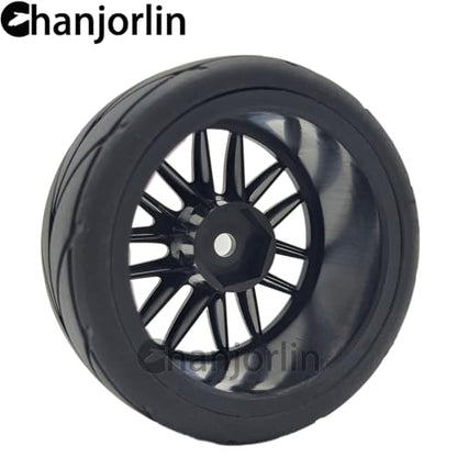RC 1/10 On Road Touring Tires & Wheels 12mm Hex Hard Plastic Rims OD 65mm Street Racing Tyre for 1:10 1/12 Rally Drift Car Tamiya TT01 TT02 Traxxas XV02 XV01 HPI KYOSHO PTG2 4PCS (Black) - color: Black