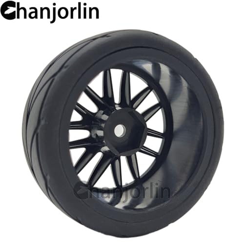 RC 1/10 On Road Touring Tires & Wheels 12mm Hex Hard Plastic Rims OD 65mm Street Racing Tyre for 1:10 1/12 Rally Drift Car Tamiya TT01 TT02 Traxxas XV02 XV01 HPI KYOSHO PTG2 4PCS (Black) - color: Black
