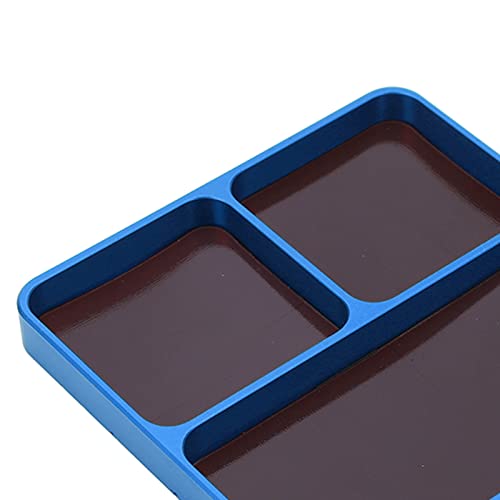 RC Model Repair Screw Tray, Magnetic Tool Tray for RC Car Maintenance, CNC Aluminum Alloy Organizer with Magnetic Pads for Remote Control Vehicles Aircraft Helicopters (Blue) - color: Blue