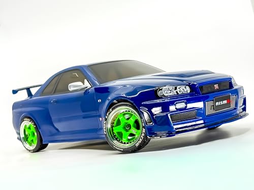 2PCS 1/10 RC Drift Element Rims Wheels, 5-Spoke, Adjustable Offset, Compatible with Yokomo YD MD RD, MST RMX, Reve D RDX, Redcat RDS, HPI, Tamiya TT, & More (Flu Green w/Chrome Lip)