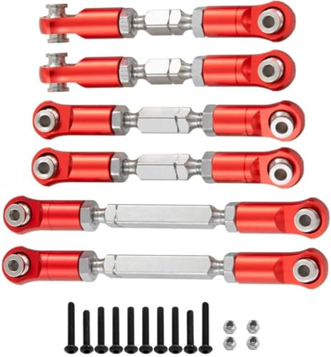 6PCS Aluminum Adjustable RC Tie Rods Linkage Turnbuckles Toe Links Set Upgrade Parts for 1/8 Mojave 4S 4X4 BLX RC Car (Red) - color: Red