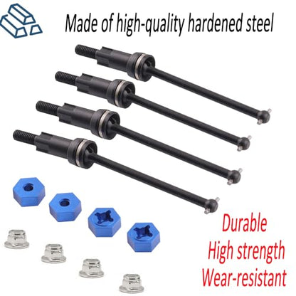 Steel Universal Front and Rear CVD Axles Drive Shafts Set with Aluminum 7075 Wheel Hex Upgrade Parts for Arrma 1/18 Granite Grom Mega 380 Brushed 4x4 Monster Truck RTR, Black (4PCS) - color: Front-rear Cvd- Black